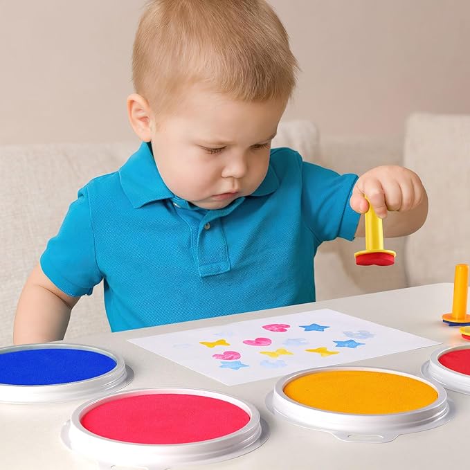 Lorzon 8 Colors Washable Stamp Pads for Kids, 7" Large Round Craft Ink Pads for Rubber Stamps Finger Painting Card Making (Pack of 8)