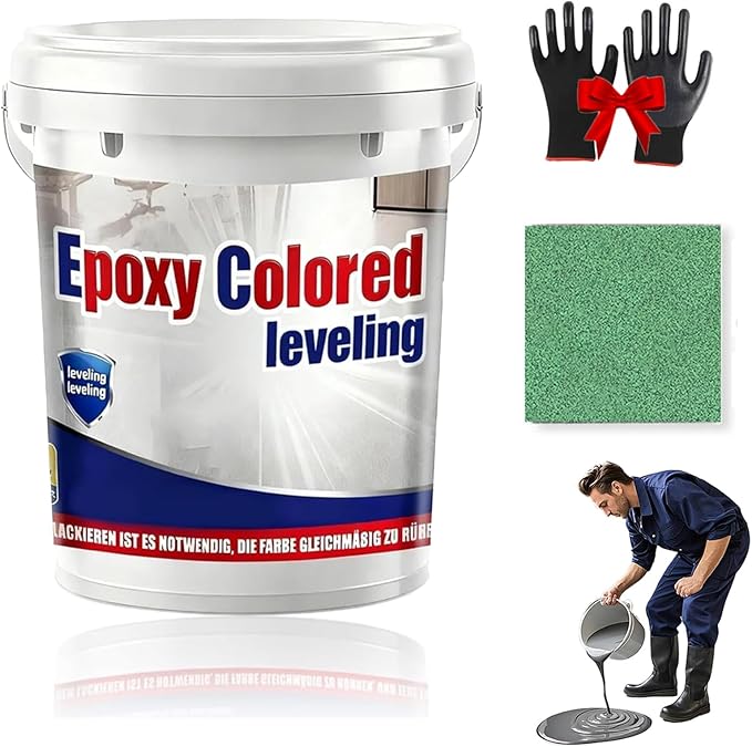 Epoxy Floor Paint, Epoxy Colored Sand Floor Paint, High-Gloss Marble Effect Self-Leveling Coating, Waterproof, Non-Slip, Ultra-Durable for Garage, Basement, Wood Floors (Green,6.6 lb)