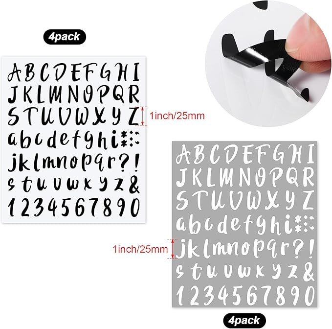 Outus 576 Pieces 8 Sheets Letters Stickers Self Adhesive Vinyl Letter Alphabet Number Stickers Mailbox Numbers Sticker, Decals for Classroom Decor, Sign, Door(Black, White,1 Inch)