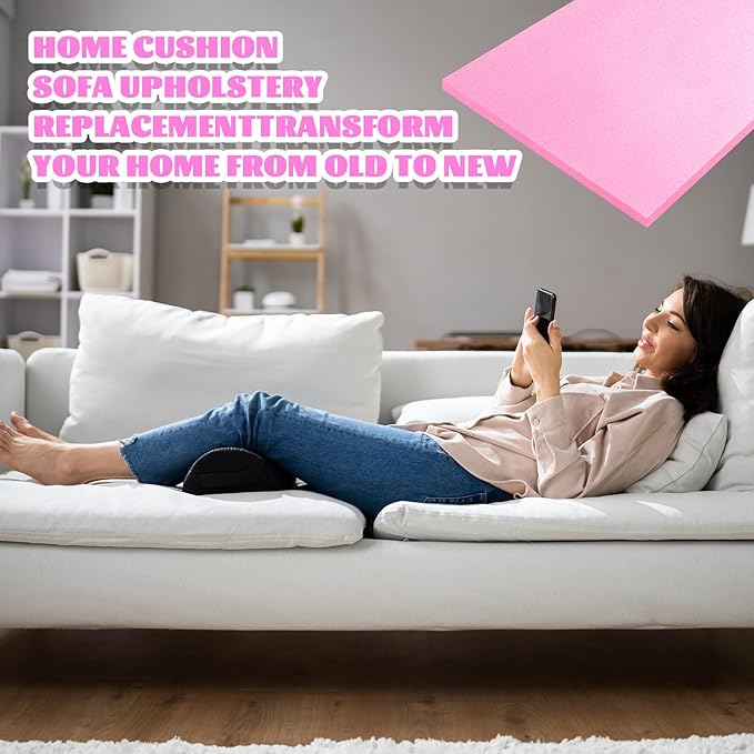 Amylove Polyurethane Foam 24" x 72" High Density Cushion Upholstery Foam Sheet for Seat Replacement DIY Projects Chairs Headboards Sofas Home(1" x 24" x 72",Pink)
