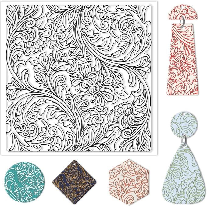 CHGCRAFT Clay Texture Mat Retro Floral Clay Texture Sheets Silicone Polymer Stamp Sheet Modeling Pattern Pad for Polymer Pattern Making Earrings Jewelry 5.5x5.5inch