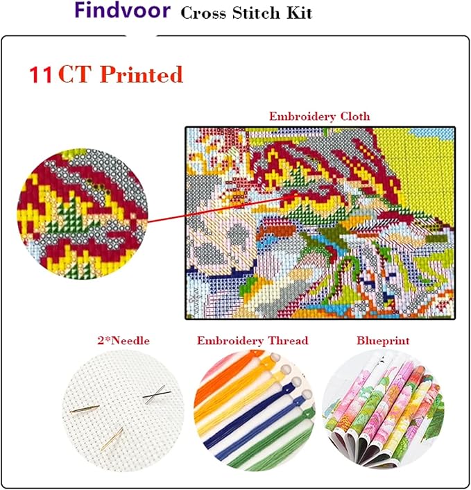 Hopeart Stamped Cross Stitch Kits for Beginner Embroidery Kits for Beginners Adults DIY 11CT Cross Stitch Patterns Needlepoint Kits Crossstitching Kits-Colorful Mandala 18x18 inch