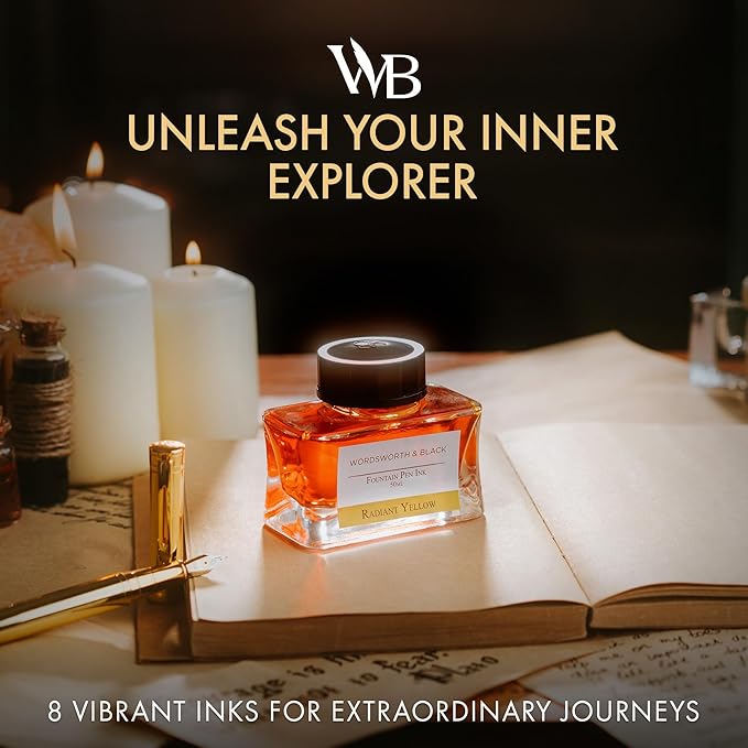 Wordsworth and Black Fountain Pen Ink Bottle (50 ml) Premium Luxury Edition, [Yellow] Fountain Pens Bottled Ink; Classic Designed Bottle Smooth Flow 50 ml