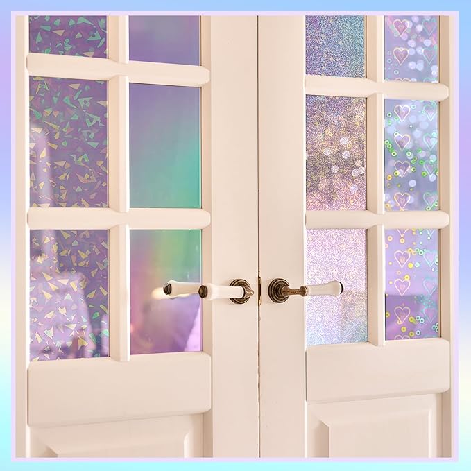 Clabby 36 Sheets Holographic Sticker Paper A4 Vinyl Sticker Paper Self Adhesive Waterproof Transparent Film, 11.7 x 8.3 inches(Gem, Dot, Colorful, Star, Heart, Sand Star)