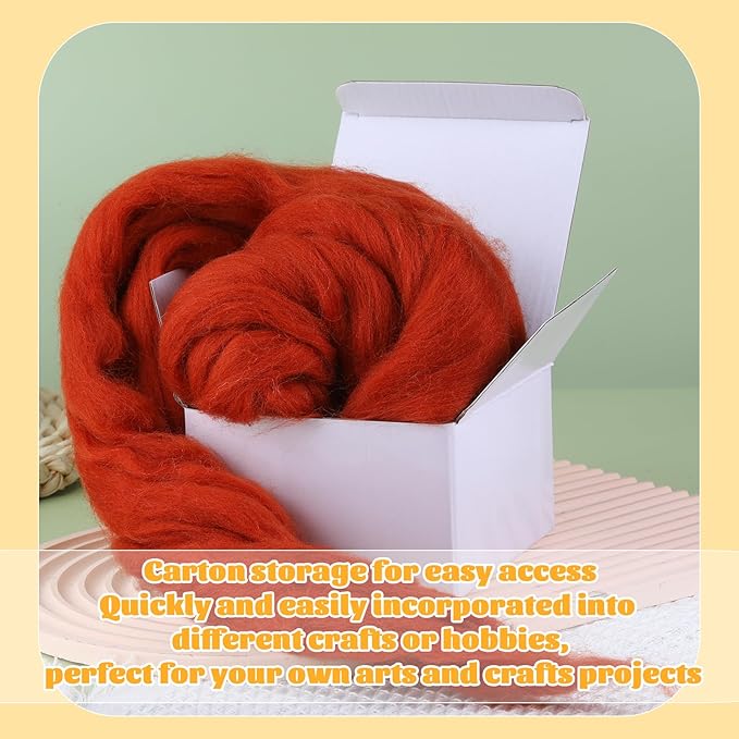 3.53oz Wool Roving Yarn, Fiber Roving Wool Top, Pure Wool, Chunky Yarn, Spinning Wool Roving for Needle Felting Wet Felting DIY Hand Spinning (red-Brown)