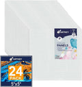 Canvas Panels 5x5 Inch 24-Pack, 10 oz Primed 100% Cotton White Blank Small Canvases for Painting, Square Flat Canvas Board for Oil Acrylics Watercolor & Tempera Paints