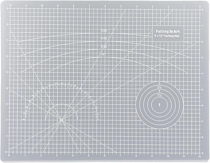 Falling in Art Self Healing Cutting Mat, 9x12" Cutting Mats for Sewing, Double-sided 5-Ply Fabric Cutting Board for Crafting, Quilting and Sewing Projects, White