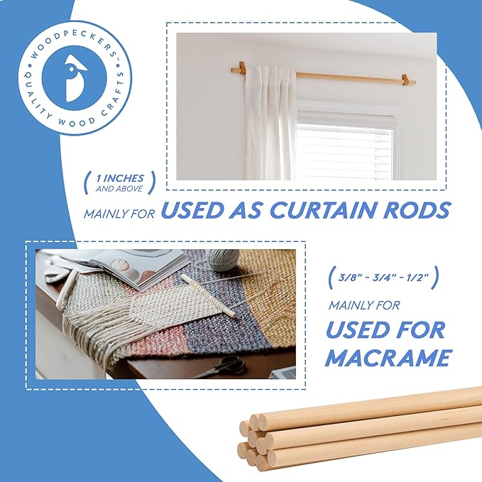 Dowel Rods Wood Sticks Wooden Dowel Rods - 2 x 36 Inch Unfinished Hardwood Sticks - for Crafts and DIYers - 25 Pieces by Woodpeckers