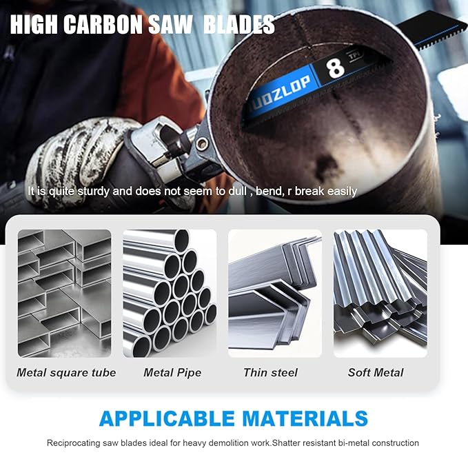 5 Pack 6 inch Reciprocating Saw Blades Set，8 TPI High Carbon Saw Blades for Metal ，Saw Blades with Organizer Case (5, 8T/6inch)