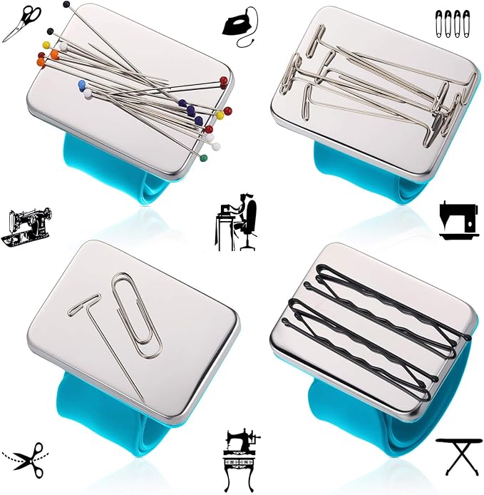Magnetic Wrist Sewing Pincushion with 100 Pieces 1.5 Inch Ball Head Sewing Pins Set Wrist Magnetic Pin Holder Gift Supplies(Blue)