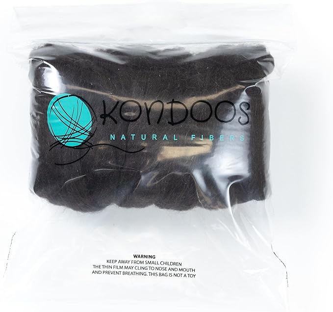 Kondoos Natural Wool roving, 8 OZ. Best for Needle Felting, handcrafts and Spinning. Natural Colours, un-Dyed. (Brown Dark Chocolate, 8 oz)