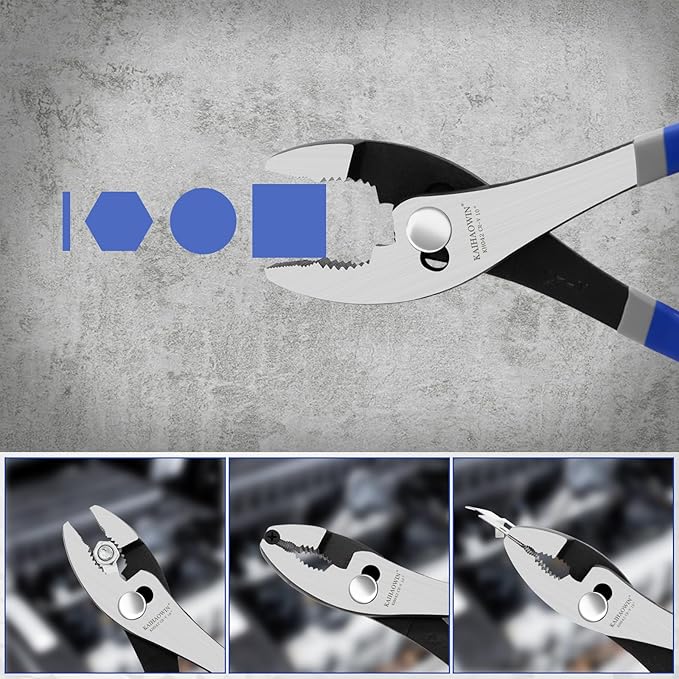 KAIHAOWIN Slip-Joint Pliers 8"& 10" Set of 2, Large Pliers Cr-V Heavy Duty Serrated Jaw with Rubber Grip Handle Plier Tool