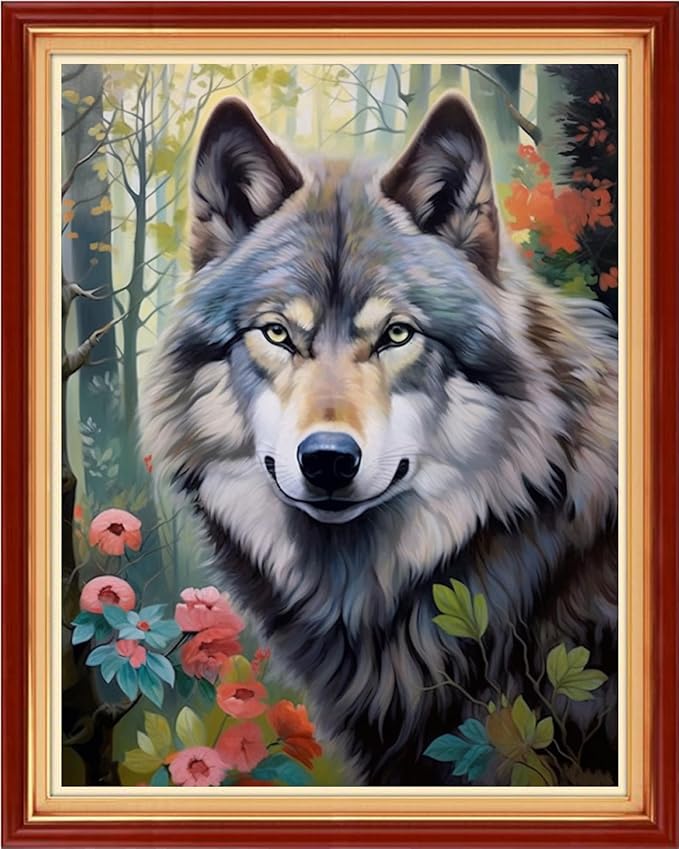 Magxvouy Cross Stitch Kits Stamped Full Range of Embroidery Kits,Cross Stitch Patterns Needlework Kits for Beginners 11CT Printed Kits&Wolf Forest 16x20 inch