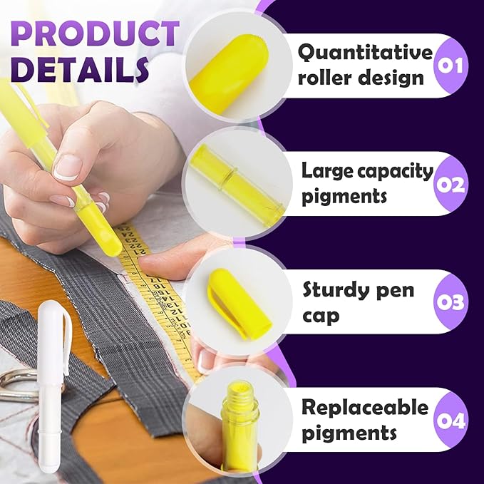 Sewing Chalk for Fabric, Wipeable and Washable Fabric Chalk for Sewing, Etailed Marking on Fabrics, Cottons, Leathers - White