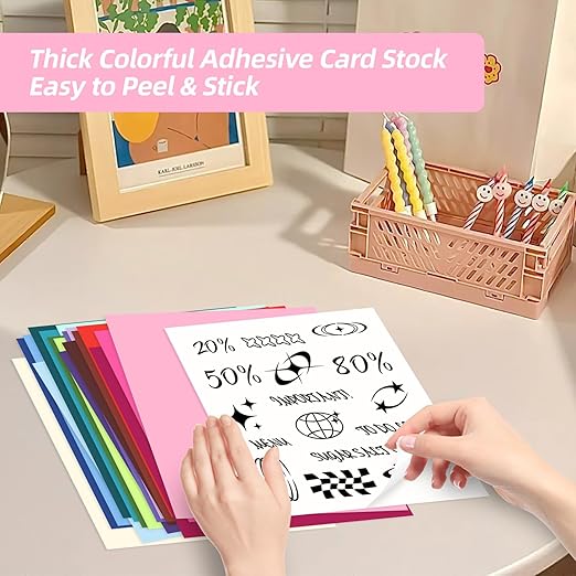 40 Sheets Printable Sticker Paper Heavy Weight Colored Self Adhesive Sticker Cardstock A4 250GSM 90LB 20 Assorted Colors