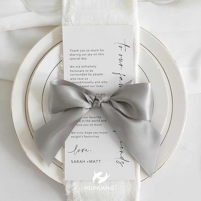HUIHUANG Silver Satin Ribbon 2 inch Wide Double Faced Satin Ribbon Silver for Gift Wrapping, Bows Making, Flower Bouquet, DIY Crafts, Wedding, Holiday Party Decor - 25 Yards/Roll