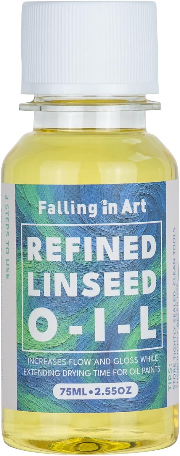 Falling in Art Refined Linseed Oil for Painting, Oil-Based Paint Thinner for Artists and Professionals, 2.5 Oz Bottle