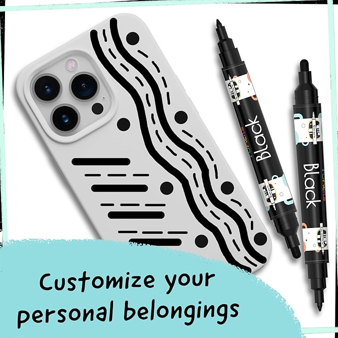 4 Dual Tip Black Paint Pens - Fine Point & Medium - Black Paint Marker for Fabric, Wood, Rock Painting, Canvas, Plastic, Glass, Tire and Shoes - Acrylic Pens for Kids & Adults