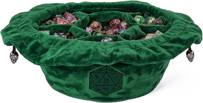 Large Dice Bags D&D with Pockets Green Storage Bag D20 Logo for DND RPG Game Dices (with 1lb Random DND Dice)