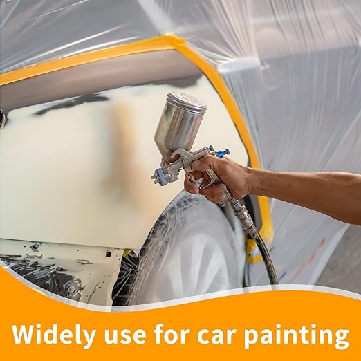 Pre-Taped Masking Film for Painting 59inx65ft Plastic Painters Sheeting Tape and Drape Painters Paper Rolls for Automotive Painting Covering (2 Rolls+2 Tapes)