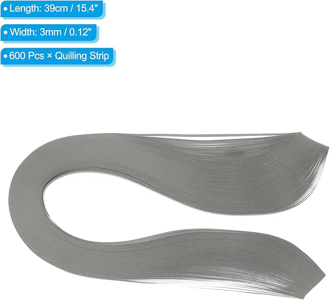 PATIKIL 600pcs Quilling Strips Paper 1/8"(3mm) 39cm Origami Paper Quilling Strip for Art DIY Hand Craft Christmas, Grey