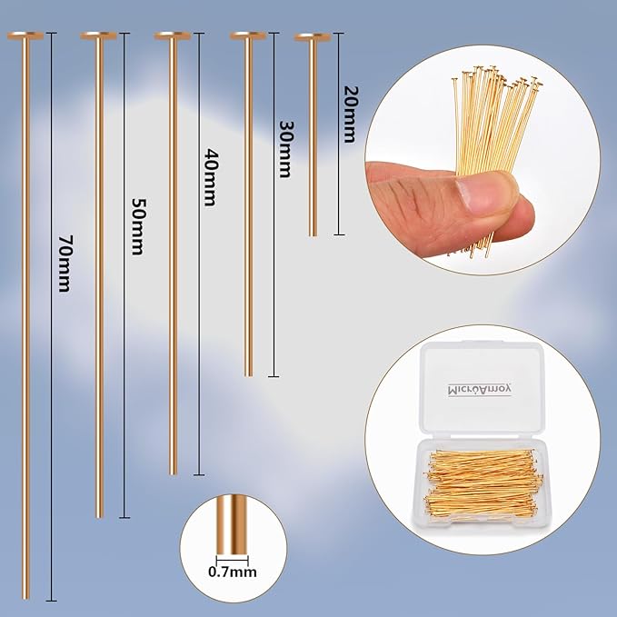 100pcs 18K Gold Filled Flat Head Pins Non Tarnish Craft Earring Bracelet Jewelry Making Accessories Supplies (70mm (2.75in), Gold-Flat Head Pin)