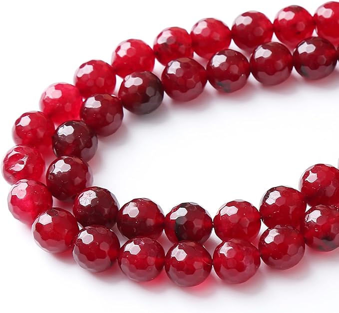 32pcs 12mm Faceted Red Jade Gemstone Beads Natural Stone Round Loose Spacer Beads for Jewelry Making DIY Bracelet Necklace 1 Strand 15inch