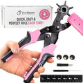 Precision Leather Hole Punch Tool, Best for Belts, Fabric, Leather (Up to 5mm Thick), Multi-Size Puncher for DIY, Craft & Home Projects, Comfortable for Smaller Hands with Reduced Handle Spread, Pink