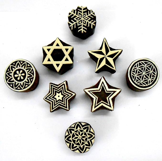 Pack of Elegant Design Wooden Blocks Stamps for Printing on Textiles, Pottery Crafts,Henna, Scrapbooking (Set of 8)