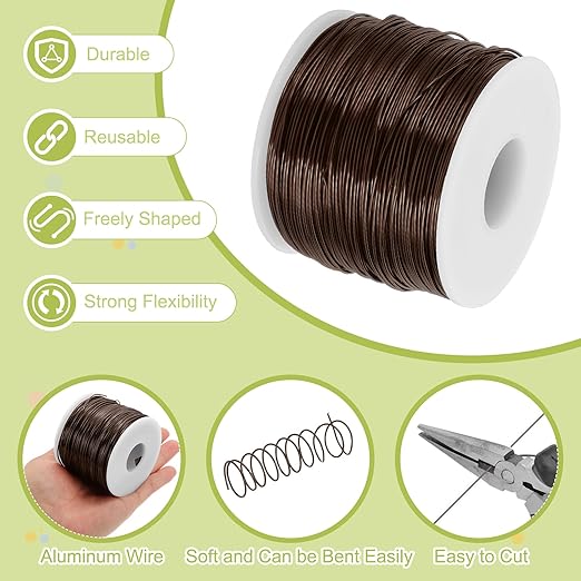 MECCANIXITY 18 Gauge Anodized Aluminum Craft Wire Bendable Bonsai Training Wire 492 Feet 1mm for Sculpting Crafts Wreath Floral Beading Jewelry Making, Brown