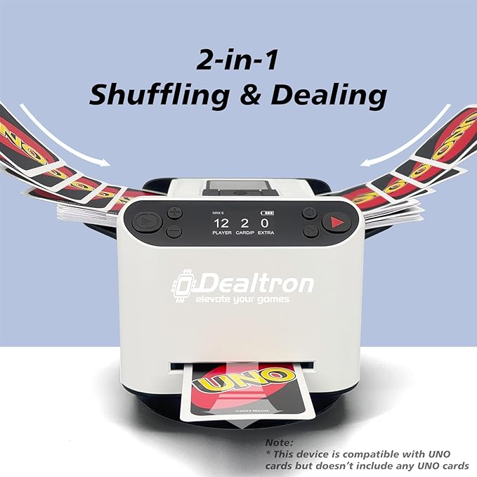 All-in-One Automatic Card Shuffler and Dealer,with 4 Remotes,Programmable Dealer,Card Shuffler 2 Deck,360° Rotation,Ultra Quiet,Rechargeable,up to 12 Players,for All Card Games (Pearl White)