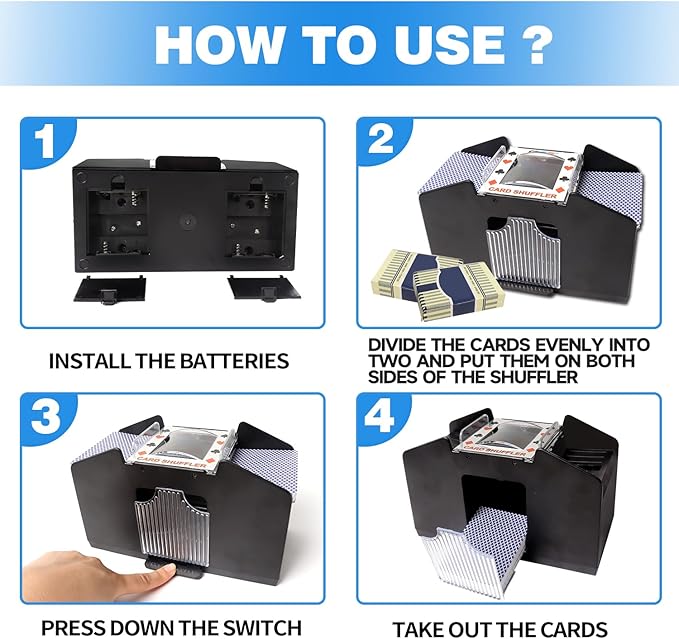 GSE Games & Sports Expert 4-Deck Automatic Card Shuffler, Battery-Operated Shuffler Machines for Playing Cards, Blackjack, Texas Hold'em, Canasta, Bridge, UNO Card Games