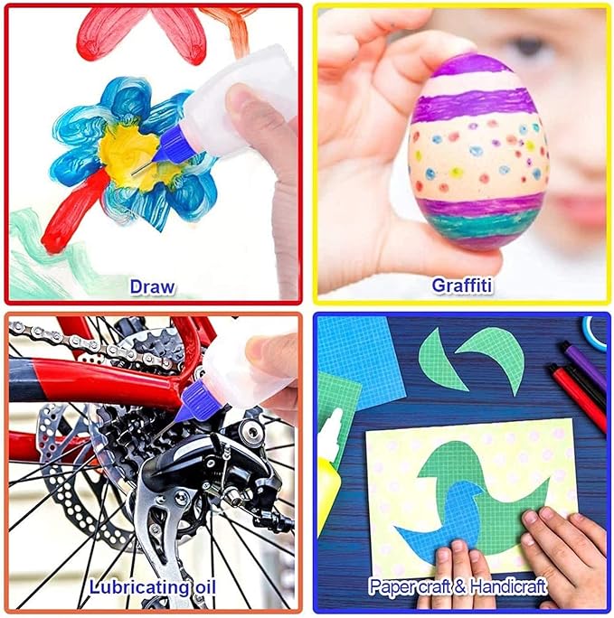 12 Pcs 4 Ounce Needle Tip Glue Bottle 120ml Plastic Dropper Bottles Multicolor Lid with 2 Pcs Mini Funnel for Small Gluing Projects, Paper Quilling DIY Craft, Acrylic Painting