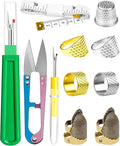 FIVEIZERO Thimble Kit– Sewing Thimbles for Hand Sewing, Metal Finger Protectors, Thimble Ring for Quilting and Embroidery, Includes Seam Ripper, Measuring Tape and Thread Snips
