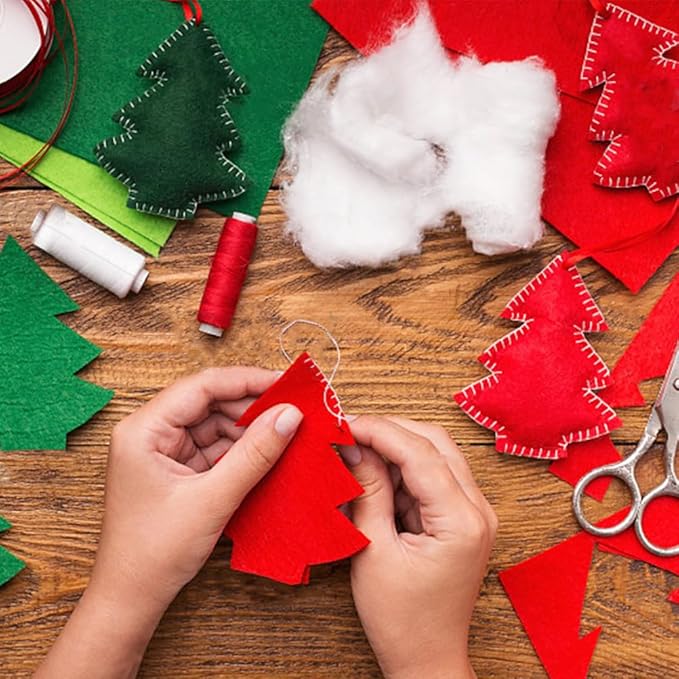 24 Pcs Felt Sheets for Crafts, 8 X 12 Inch Christmas Red Yellow White Fabric, 1mm Thick A4 Stiff Sheets for Patchwork