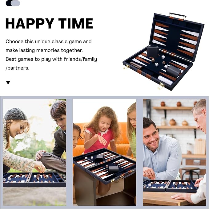 Backgammon Set - Classic Board Game with Premium Leather Case - Portable Travel Strategy Backgammon Game Set for Adults, Kids - Suitable as (11inch, Navy)