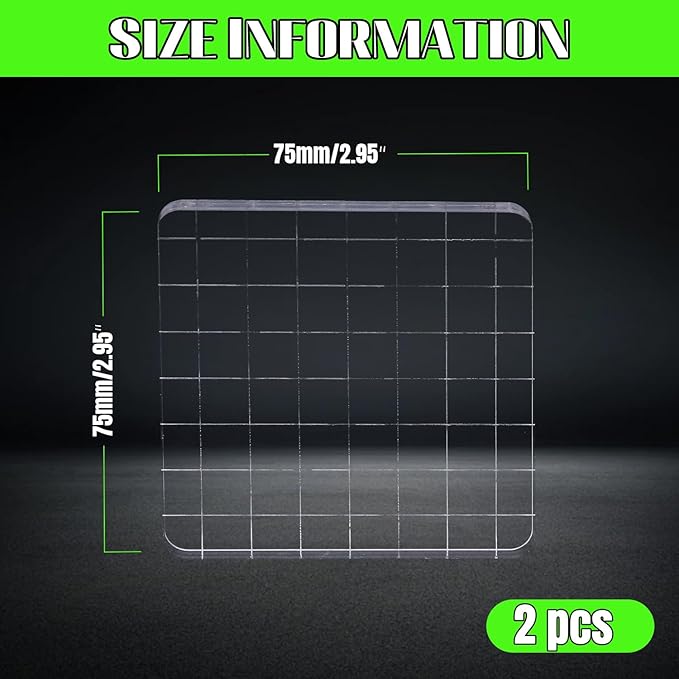 2Pcs Clear Stamp Blocks Set, 3 x 3 Inch Square Acrylic Blocks for Stamping With Grid Lines - Scrapbooking Crafts Tools