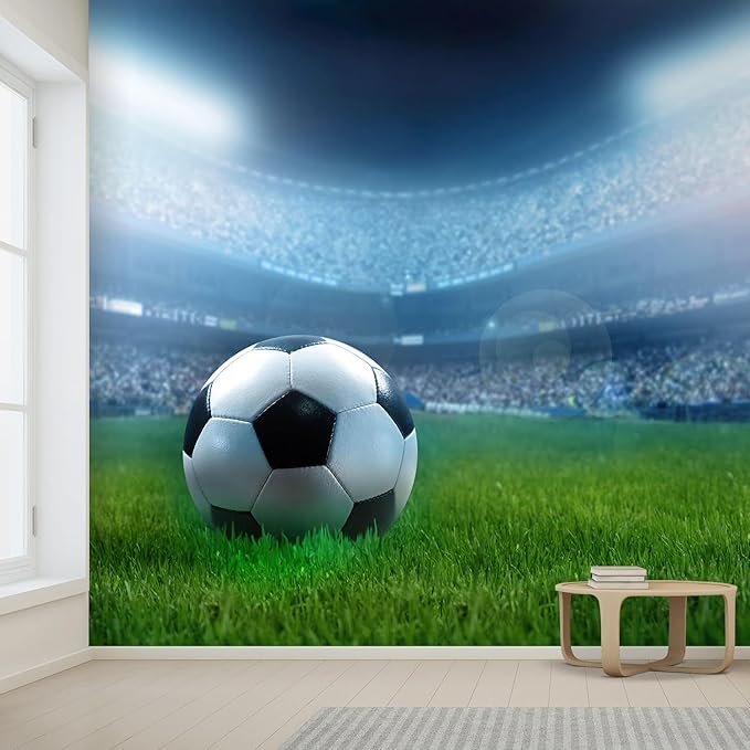 wall26 Wall Sticker/Wall Mural Close Up of a Football Ball on a Full Stadium, Not Peel and Stick, Non-Woven Wallpaper Decorative for Bedroom, Living Room, Office - 96x120 inches