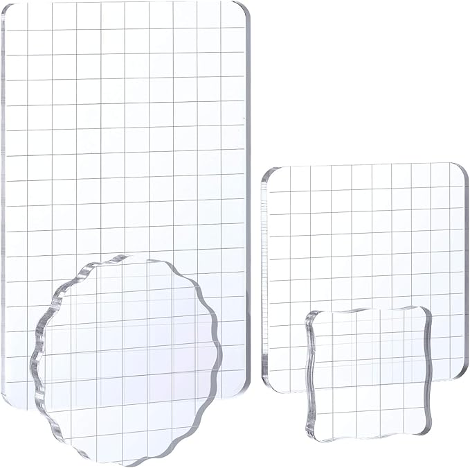 Whaline Large Acrylic Stamp Block Clear Stamping Tools Set with Grid Lines for Art Crafts Scrapbooking, 4 Pack
