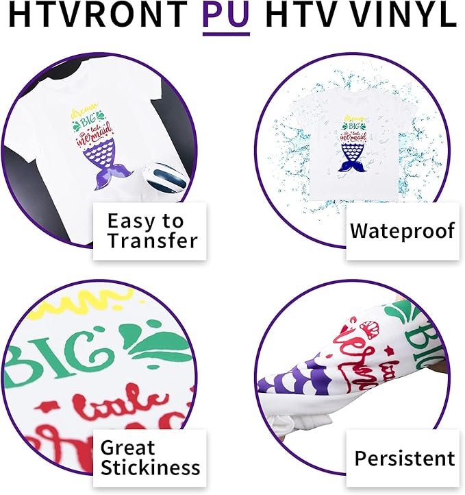 HTVRONT HTV Heat Transfer Vinyl Bundle: 24 Pack 12"x12" Purple Iron on Vinyl Sheets for T-Shirt (1 PTFE Sheet Included), Purple PU HTV Vinyl Easy to Cut & Weed for Heat Design