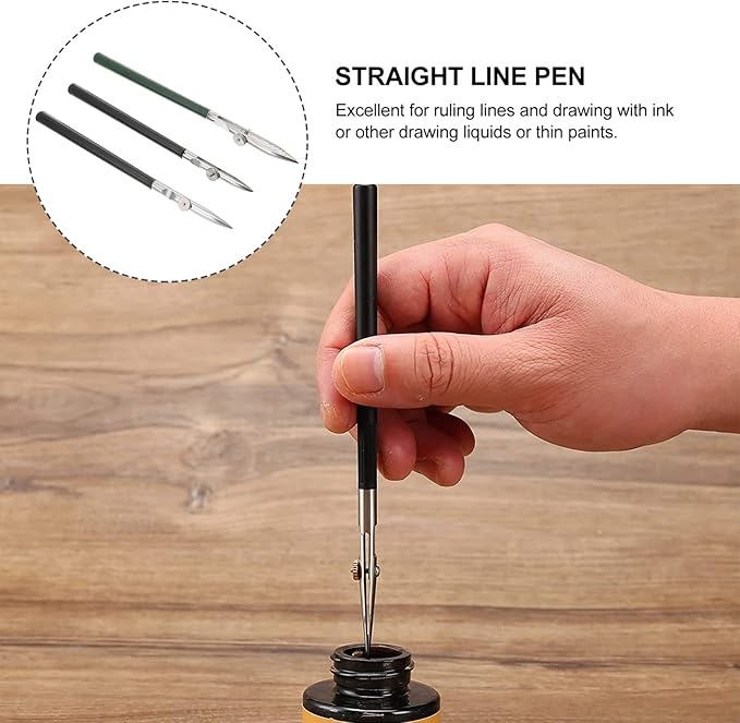 Gatuida 3pcs Adjustable Straight Line Pen, Art Ruling Pen for Masking Fluid, Fine Lines Drawing Tool, Black (Size L, M, S, 1pc Each)