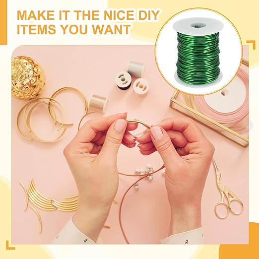 uxcell 12 Gauge / 2mm Anodized Aluminum Wire for Jewelry Craft Making, 102 Feet Bendable Flexible Wire for DIY Home Decor Gardening Sculpture, Green