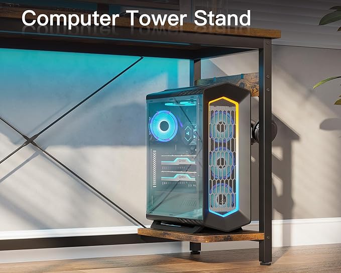 Coleshome 59" L Shaped Gaming Desk with Outlet, L Shaped Desk with CPU Stand, Corner Computer Desk, Home Office Desk, Writing Desk, Vintage