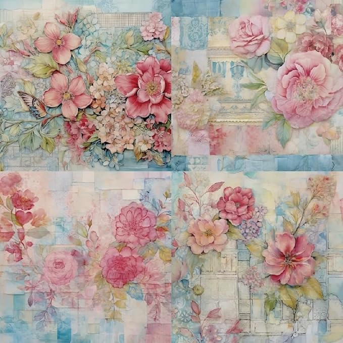 Vintage Floral Scrapbook Paper Pad - 6x6 Inch Single-Sided Craft Paper for Card Making, Decoupage, Journaling, and DIY Projects