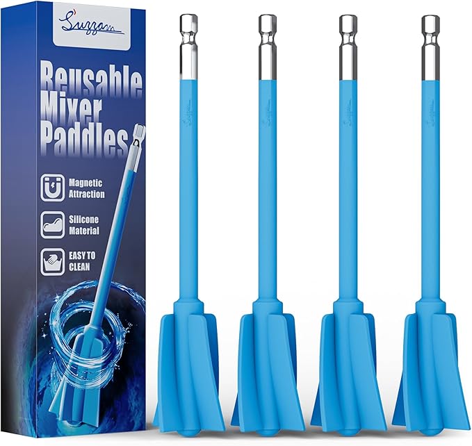 Suzzam Silicone Resin Mixer Paddles, 4 pcs Epoxy Mixer for Drill - Paint Stirrer for Drill, Easy to Clean & Reusable, 1/4" Drill Epoxy Mixer Attachment