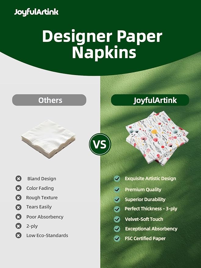 80 pcs Premium Designer Paper Napkins, 3-Ply 6.5x6.5-inches Disposable Decorative White Floral Napkin for Wedding Birthday Anniversary Lunch Dinner Party