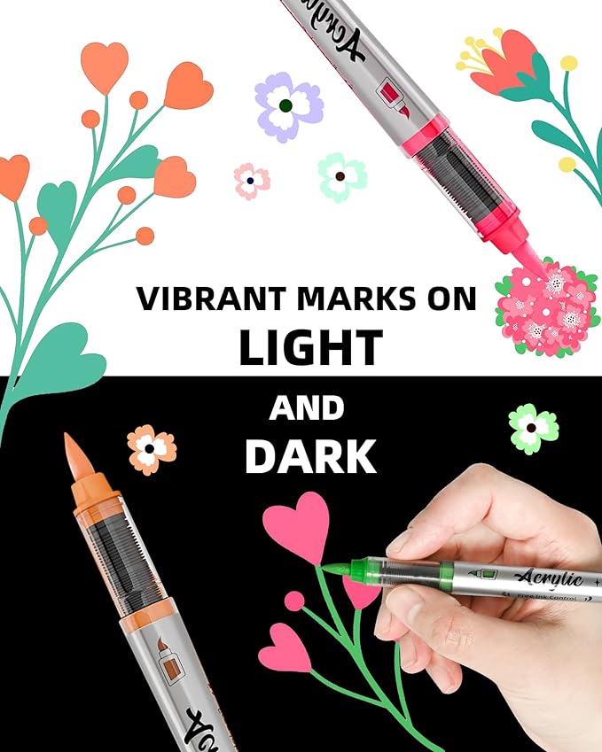 Woomer Premium Acrylic Paint Markers, Auto Liquid Ink, Non-Toxic 36 Colors Acrylic Pens with Soft Brush Tip, Wood Fabric Rock Painting Marker with Case for Teen Artist DIY Crafts