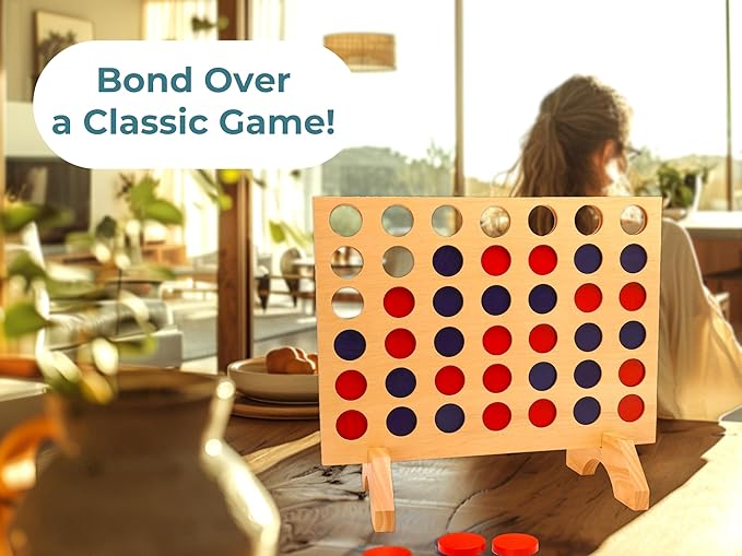 BSIRI Wooden Connect a Row in 4 - Board Games Kids Outdoor Toys Home Decor Rustic Yard Games Family Games for Kids and Adults Giant Jumbo Birthday Gifts for Men