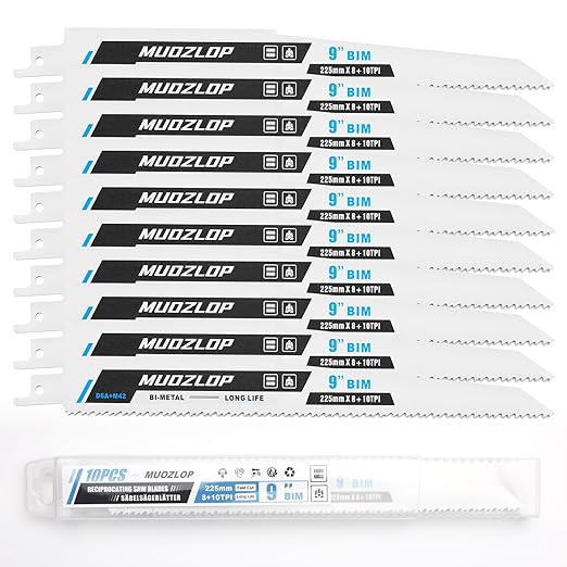MUOZLOP10Pack 9inch Reciprocating Saw Blades Set,8+10TPI High Carbon Saw Blades,Metal Saw Blades with Organizer Case (10, 8+10TPI/225mm)