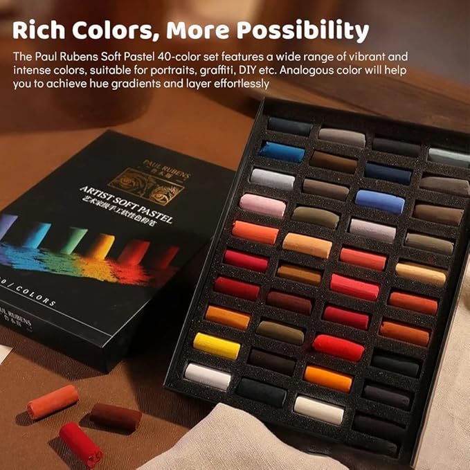 Paul Rubens Professional Soft Pastels, 40 Portrait Colors Chalk Pastels Vibrant Smooth and High Adhesion for Painting, Drawing, Blending, Crafting, Ideal Art Supplies for Artists, Beginners